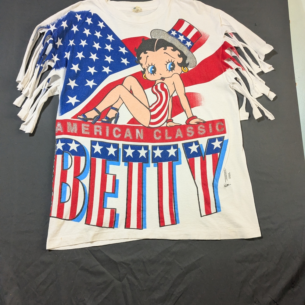 Screen Stars White Betty Boop Red, Blue & White Fringe Tee